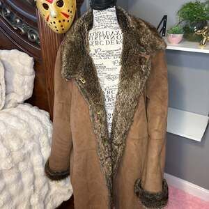 Vtg 90s Faux Fur Trim Suede Coat: Talbots XL Winter Jacket - ,